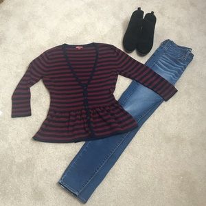 Merona Burgandy & Navy Peplum Sweater